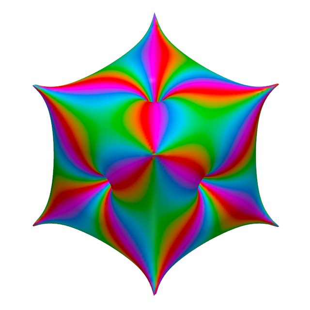 The cube–octahedron dual: spikes on the cube's vertices, pits on the octahedron's